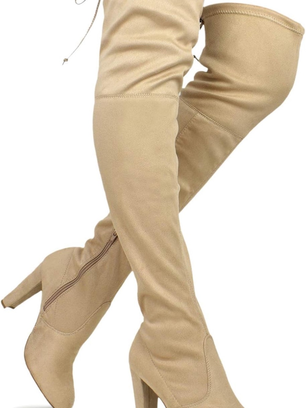 Women's Over-the-Knee High Heel Boots - Beige